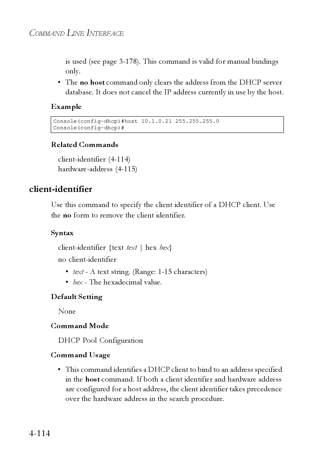 SMC Networks SMC6724L3 manual Client-identifier4-114hardware-address4-115 