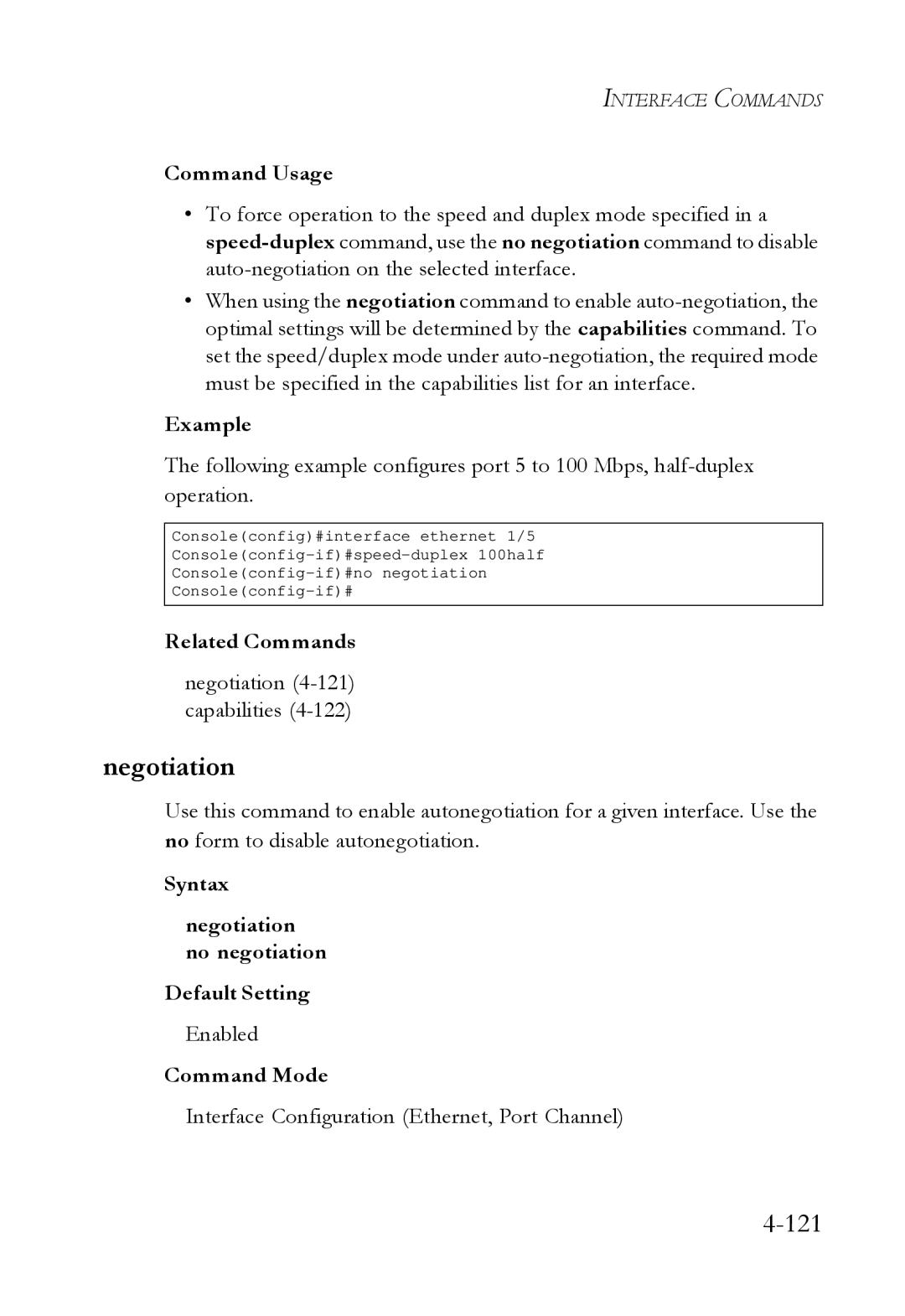 SMC Networks SMC6724L3 manual Negotiation 4-121 capabilities, Syntax Negotiation no negotiation Default Setting 