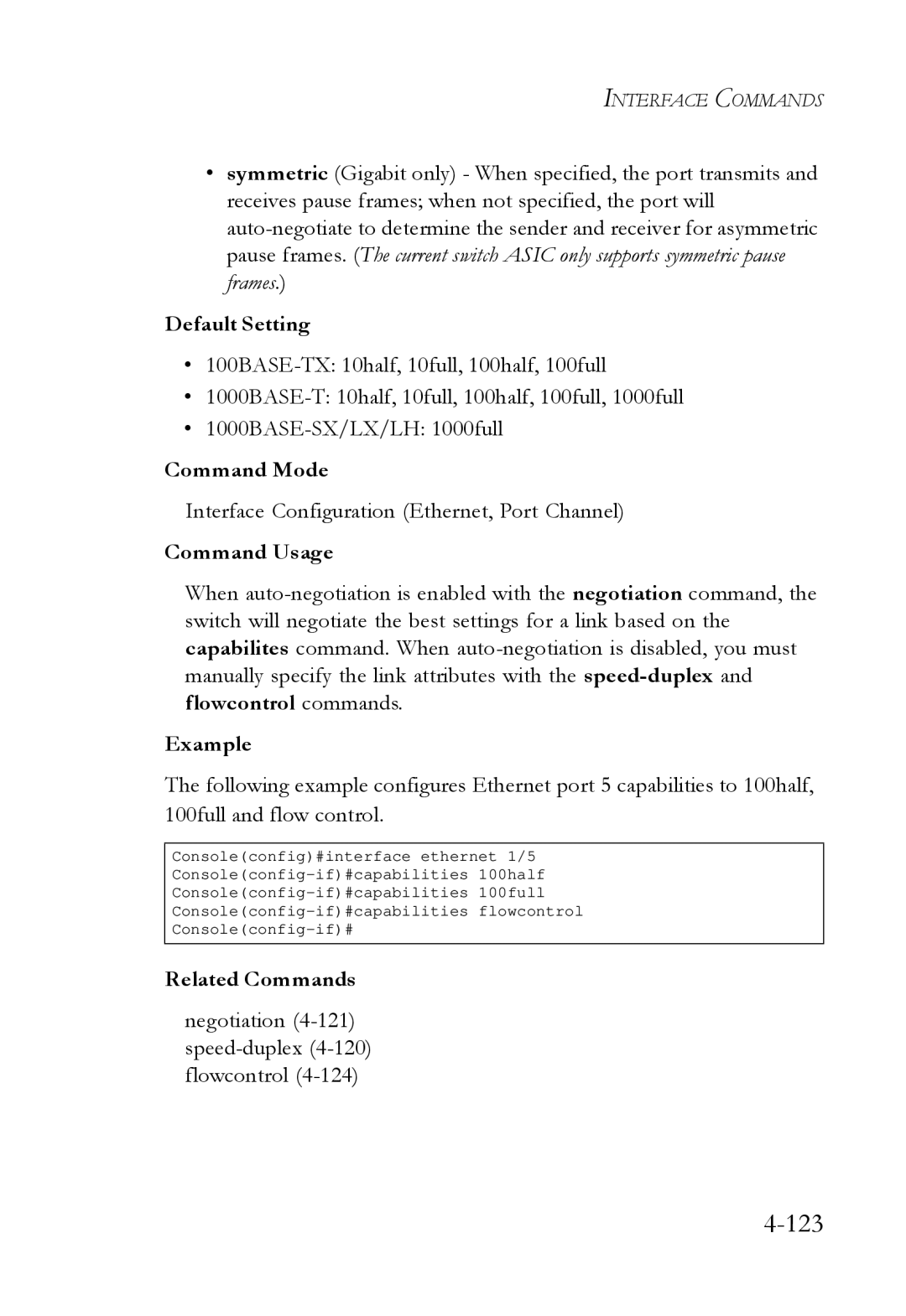 SMC Networks SMC6724L3 manual 123, Negotiation 4-121speed-duplex4-120 flowcontrol 