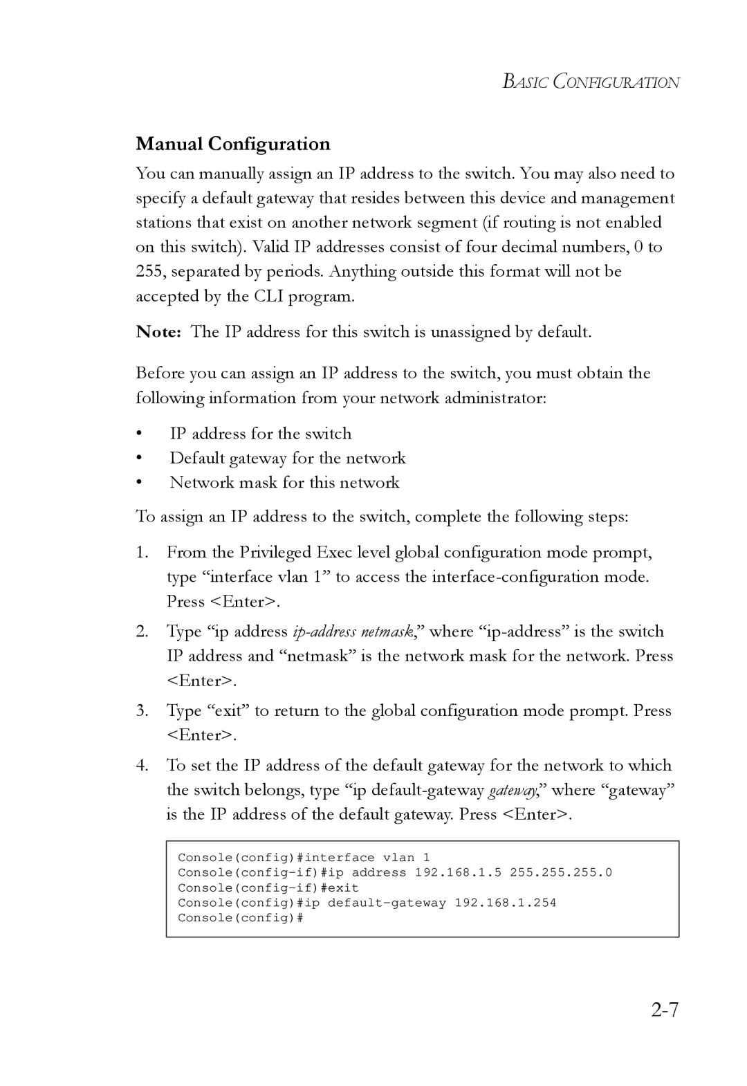 SMC Networks SMC6724L3 manual Manual Configuration 