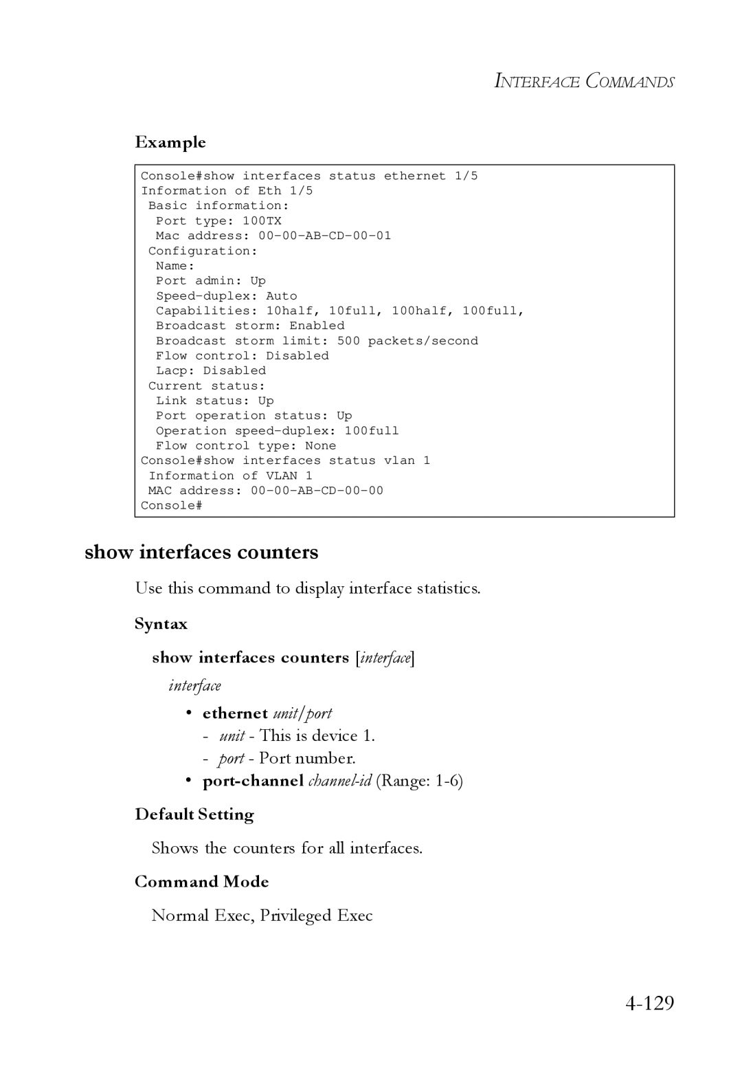 SMC Networks SMC6724L3 manual Show interfaces counters, Use this command to display interface statistics 