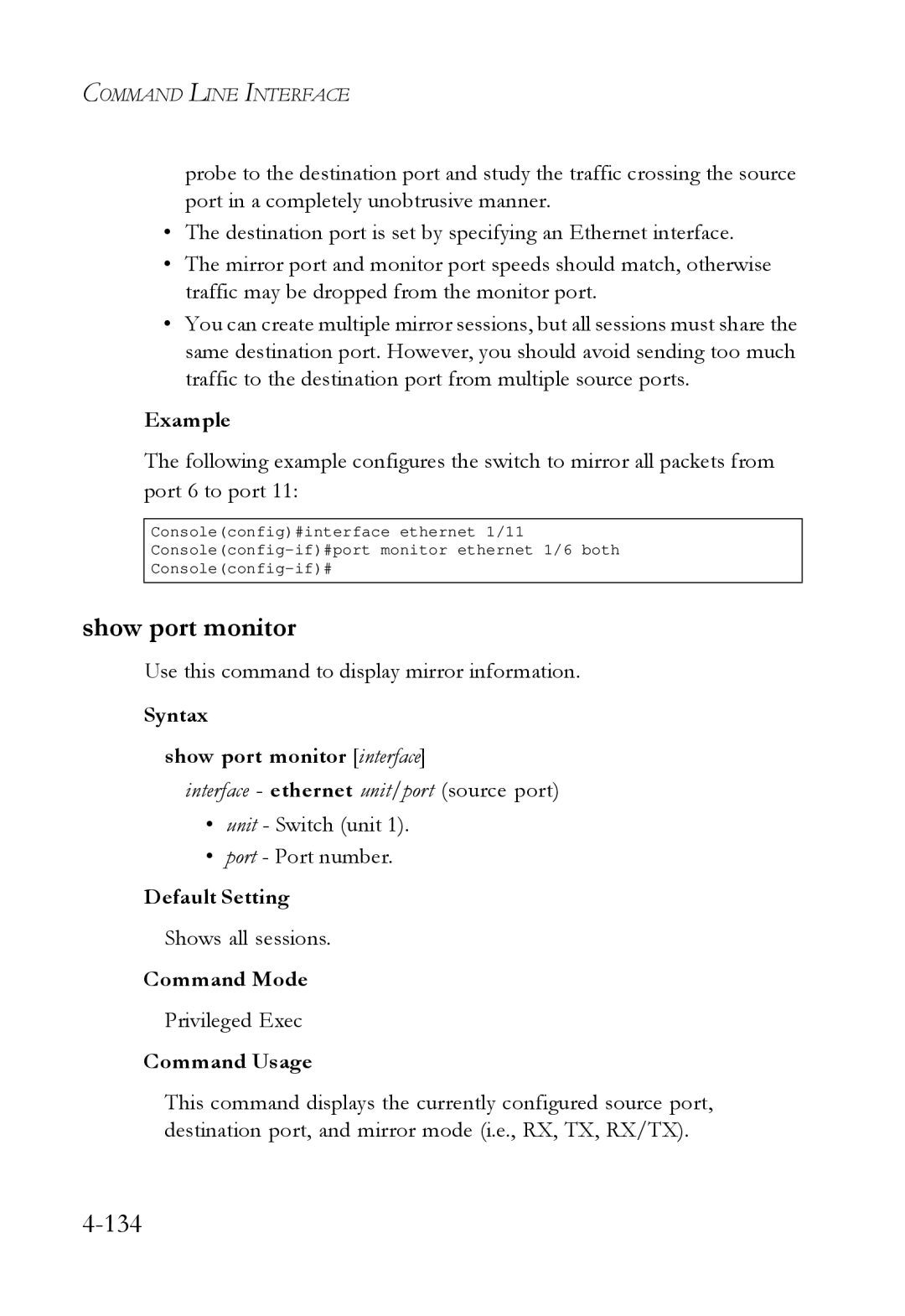 SMC Networks SMC6724L3 manual Show port monitor, Use this command to display mirror information, Shows all sessions 