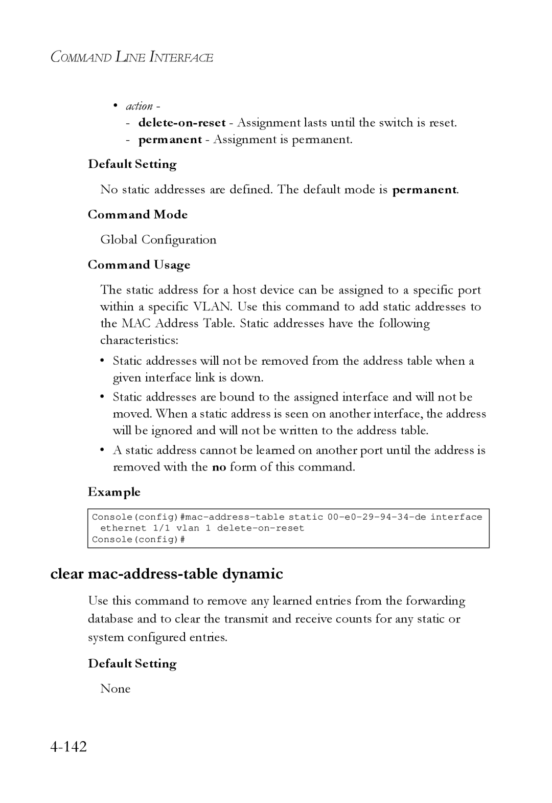 SMC Networks SMC6724L3 manual Clear mac-address-table dynamic, Action 