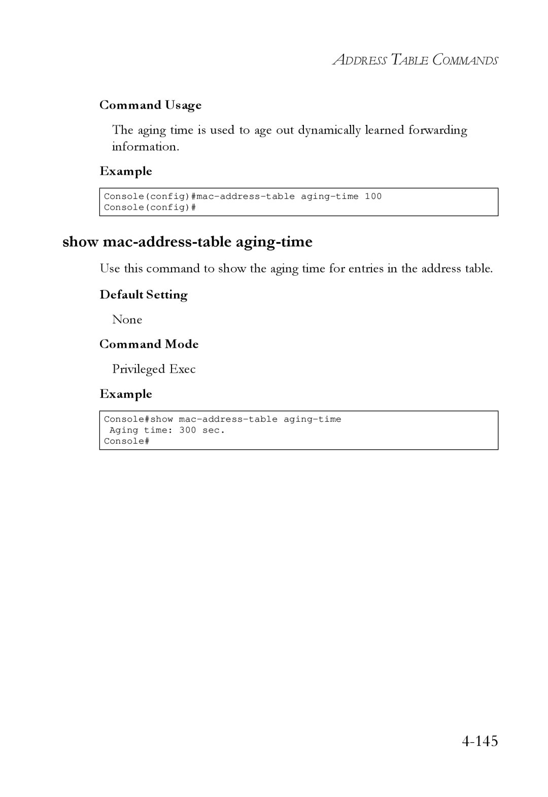 SMC Networks SMC6724L3 manual Show mac-address-table aging-time, 145 