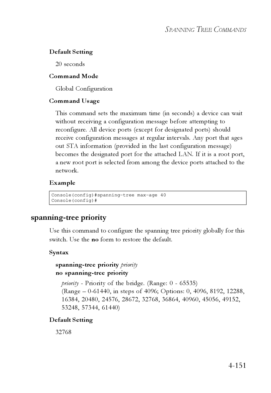 SMC Networks SMC6724L3 manual Spanning-tree priority, 32768 