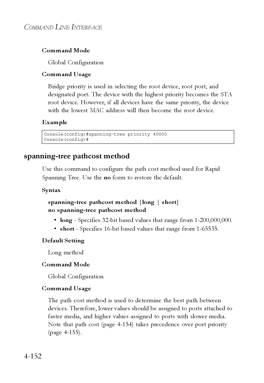 SMC Networks SMC6724L3 manual Spanning-tree pathcost method, Long method 