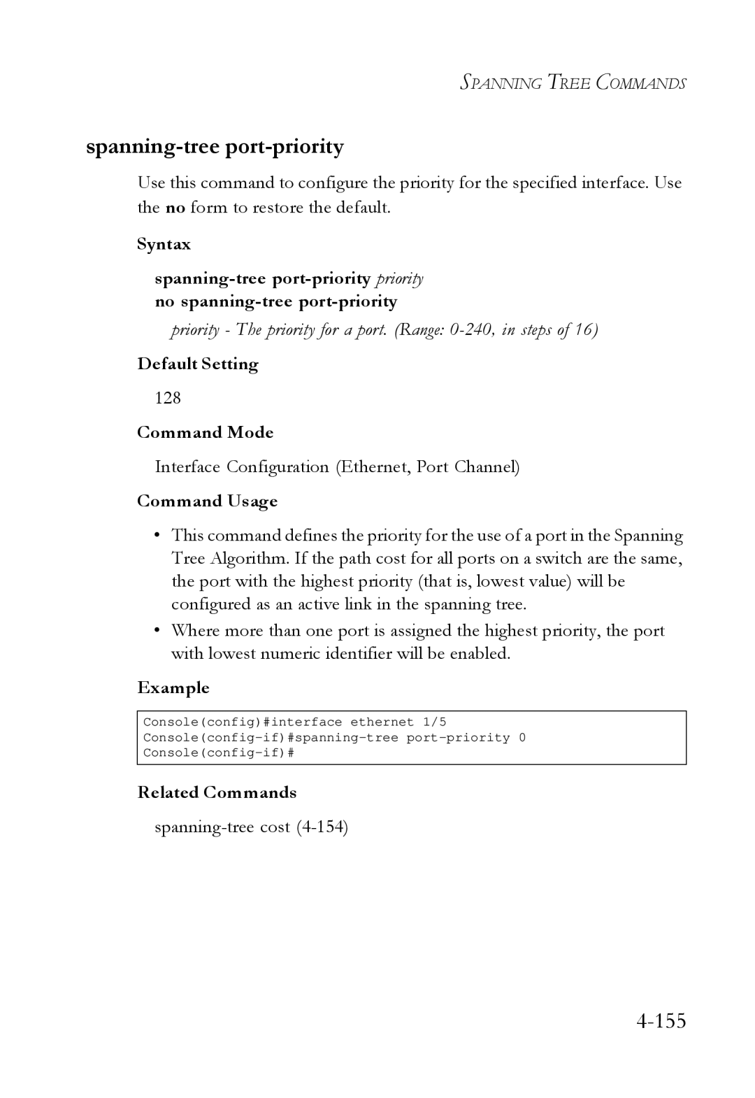 SMC Networks SMC6724L3 manual Spanning-tree port-priority, Priority The priority for a port. Range 0-240, in steps 