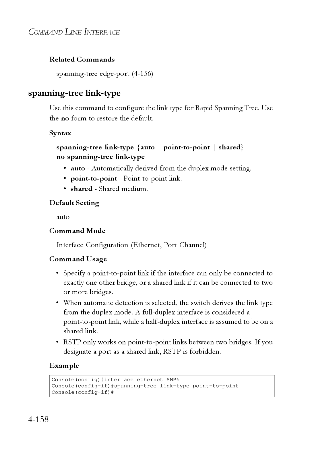 SMC Networks SMC6724L3 manual Spanning-tree link-type, Spanning-treeedge-port4-156, Auto 