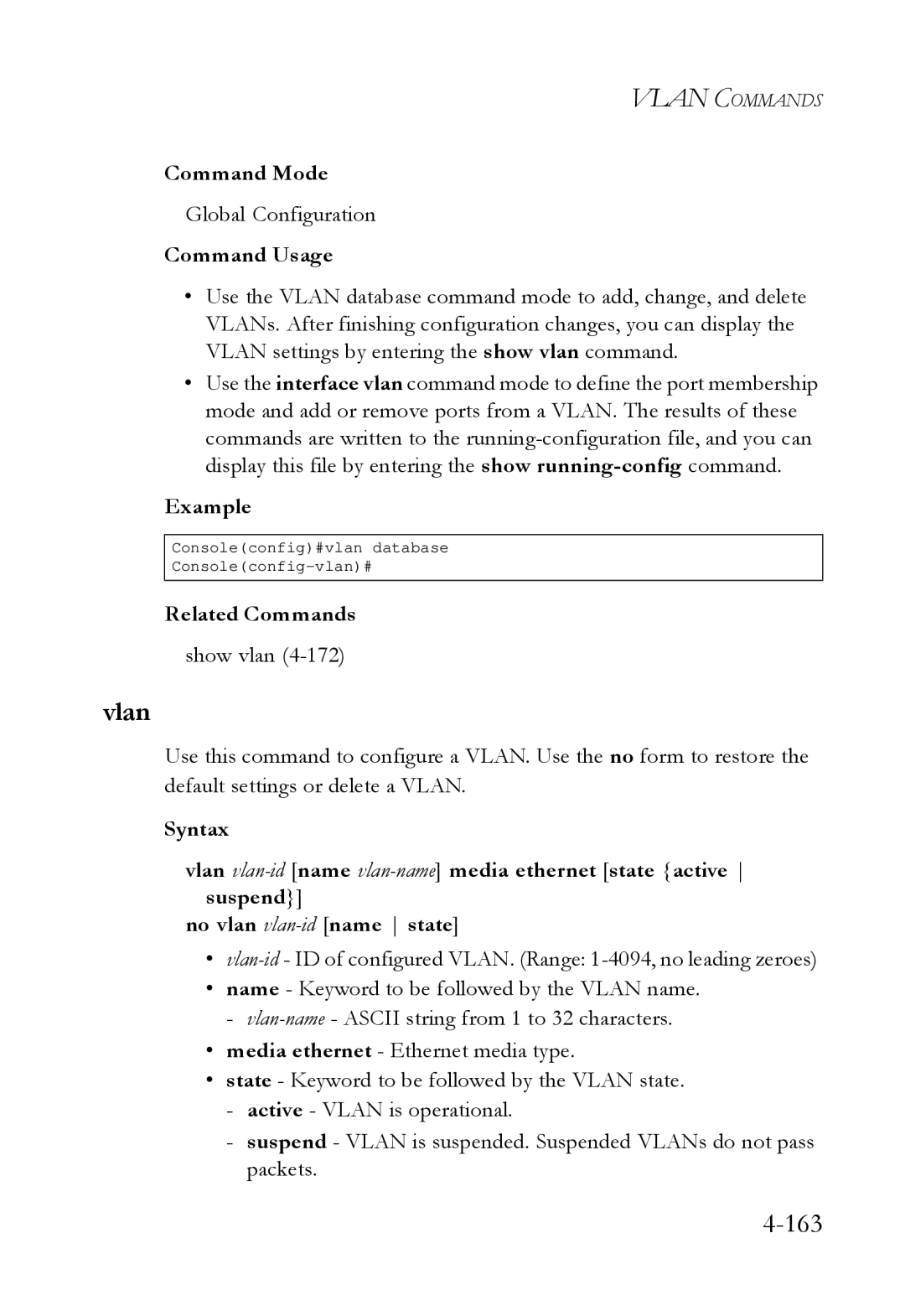 SMC Networks SMC6724L3 manual Vlan, Command Mode 