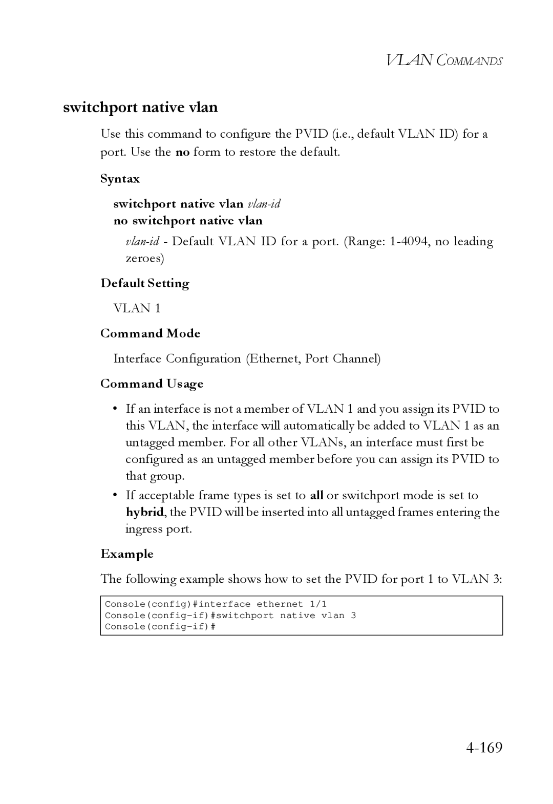 SMC Networks SMC6724L3 manual Switchport native vlan, 169 