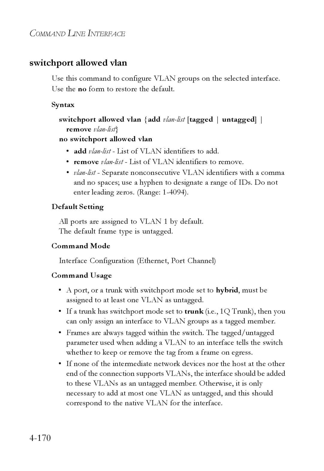 SMC Networks SMC6724L3 manual Switchport allowed vlan, 170 