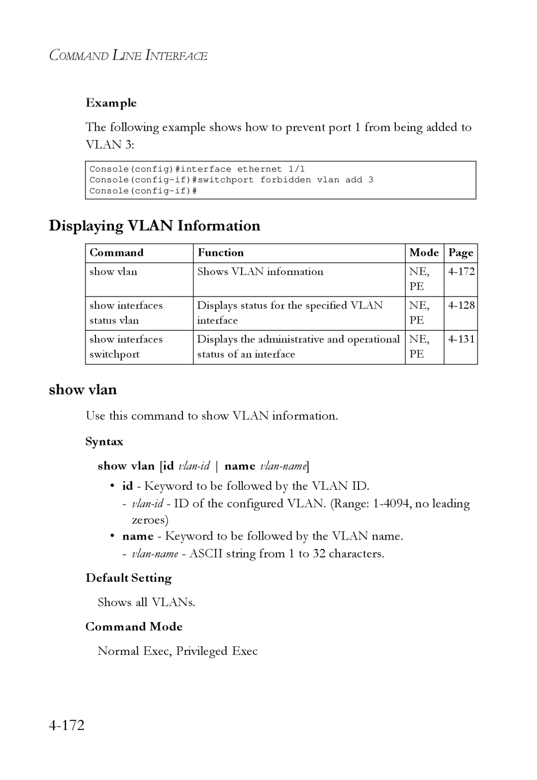 SMC Networks SMC6724L3 Displaying Vlan Information, Show vlan, Use this command to show Vlan information, Shows all VLANs 