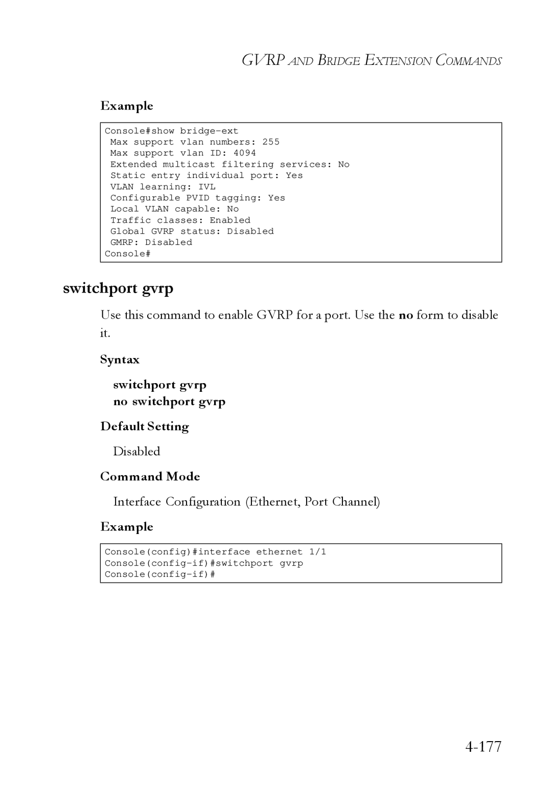 SMC Networks SMC6724L3 manual Syntax Switchport gvrp no switchport gvrp Default Setting 