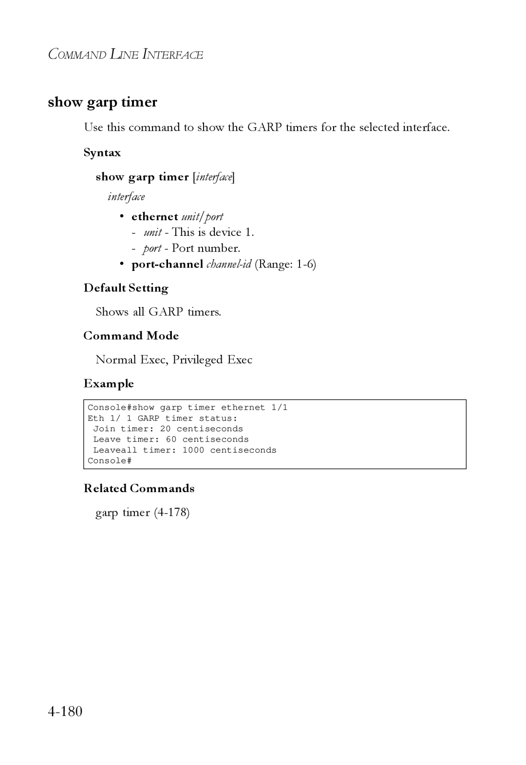 SMC Networks SMC6724L3 manual Syntax Show garp timer interface, Shows all Garp timers 