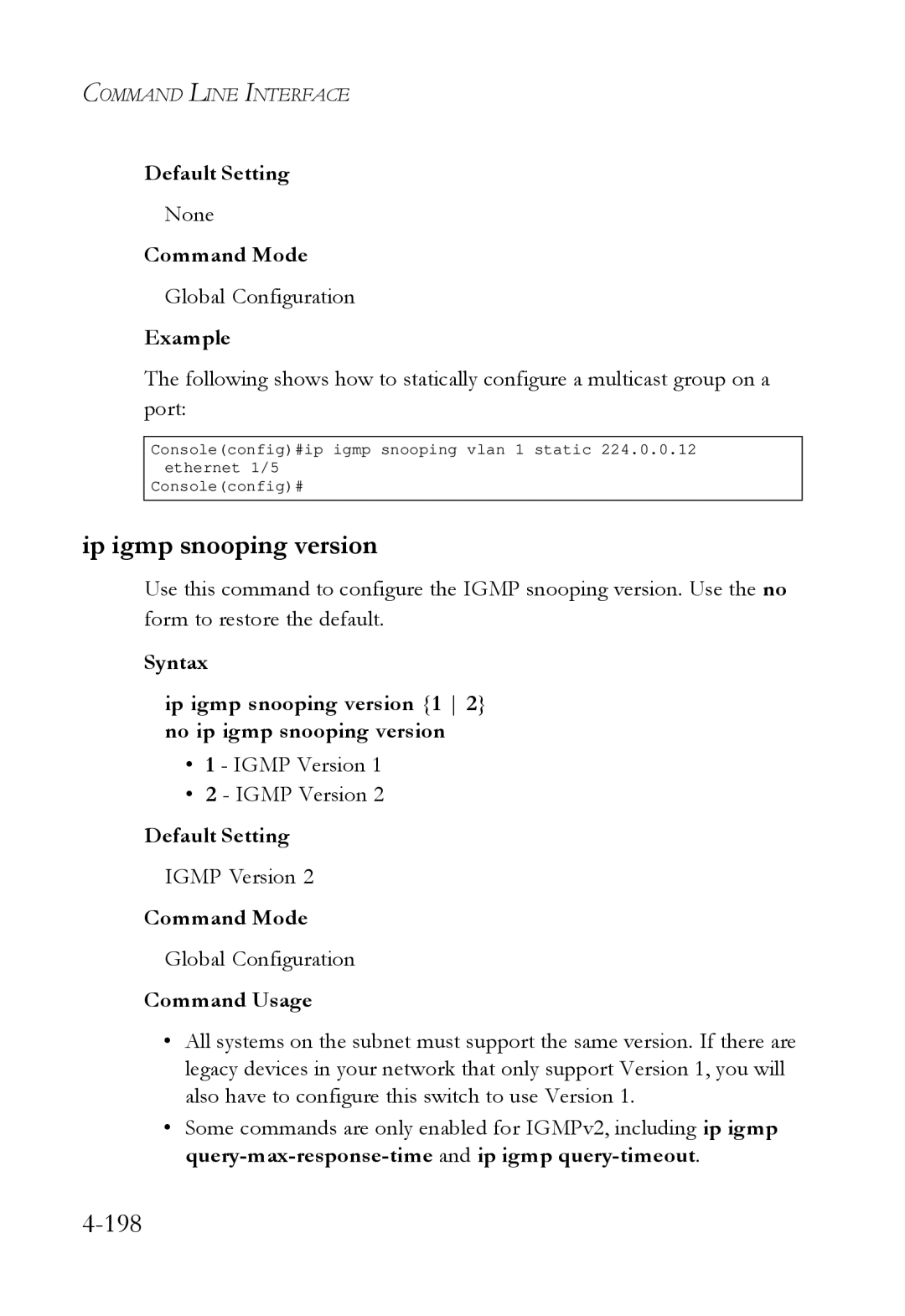 SMC Networks SMC6724L3 manual Ip igmp snooping version, Igmp Version 