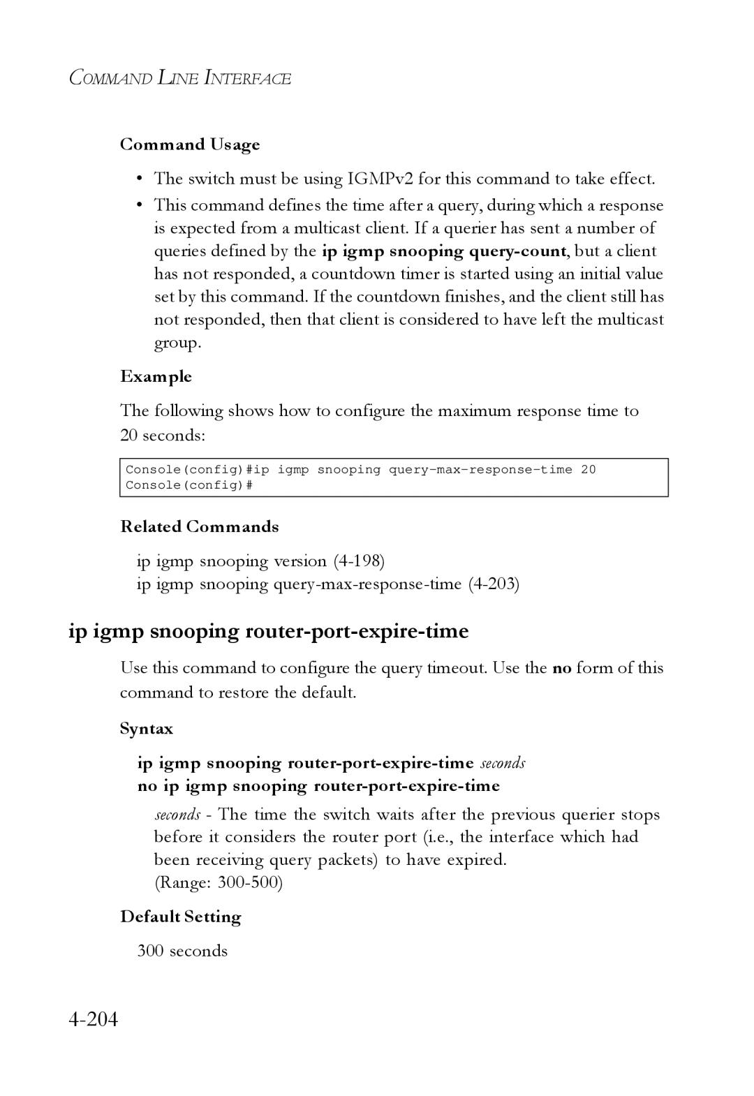 SMC Networks SMC6724L3 manual Ip igmp snooping router-port-expire-time, 204 