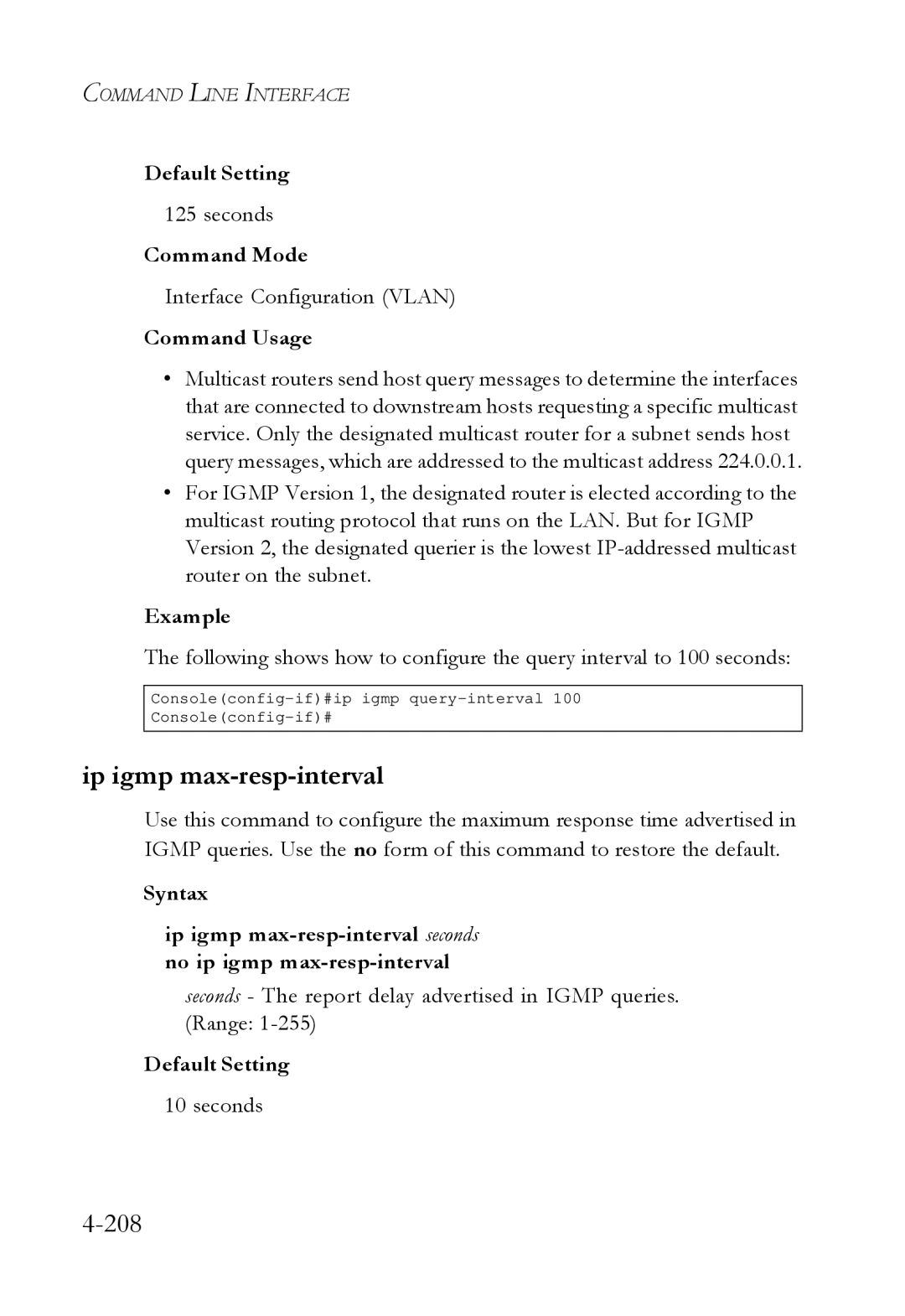 SMC Networks SMC6724L3 manual Ip igmp max-resp-interval, Seconds 