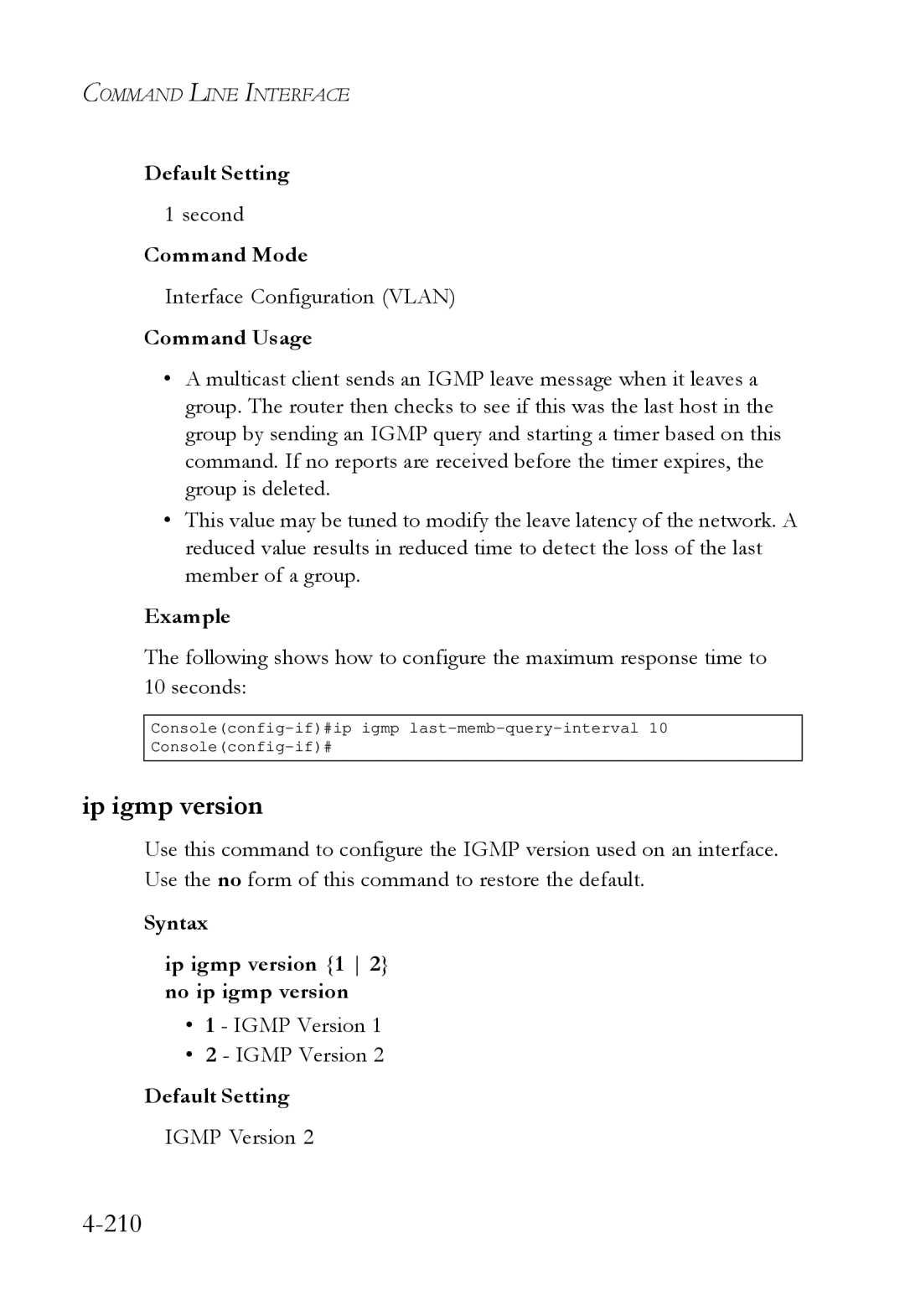 SMC Networks SMC6724L3 manual Second, Syntax Ip igmp version 1 2 no ip igmp version 