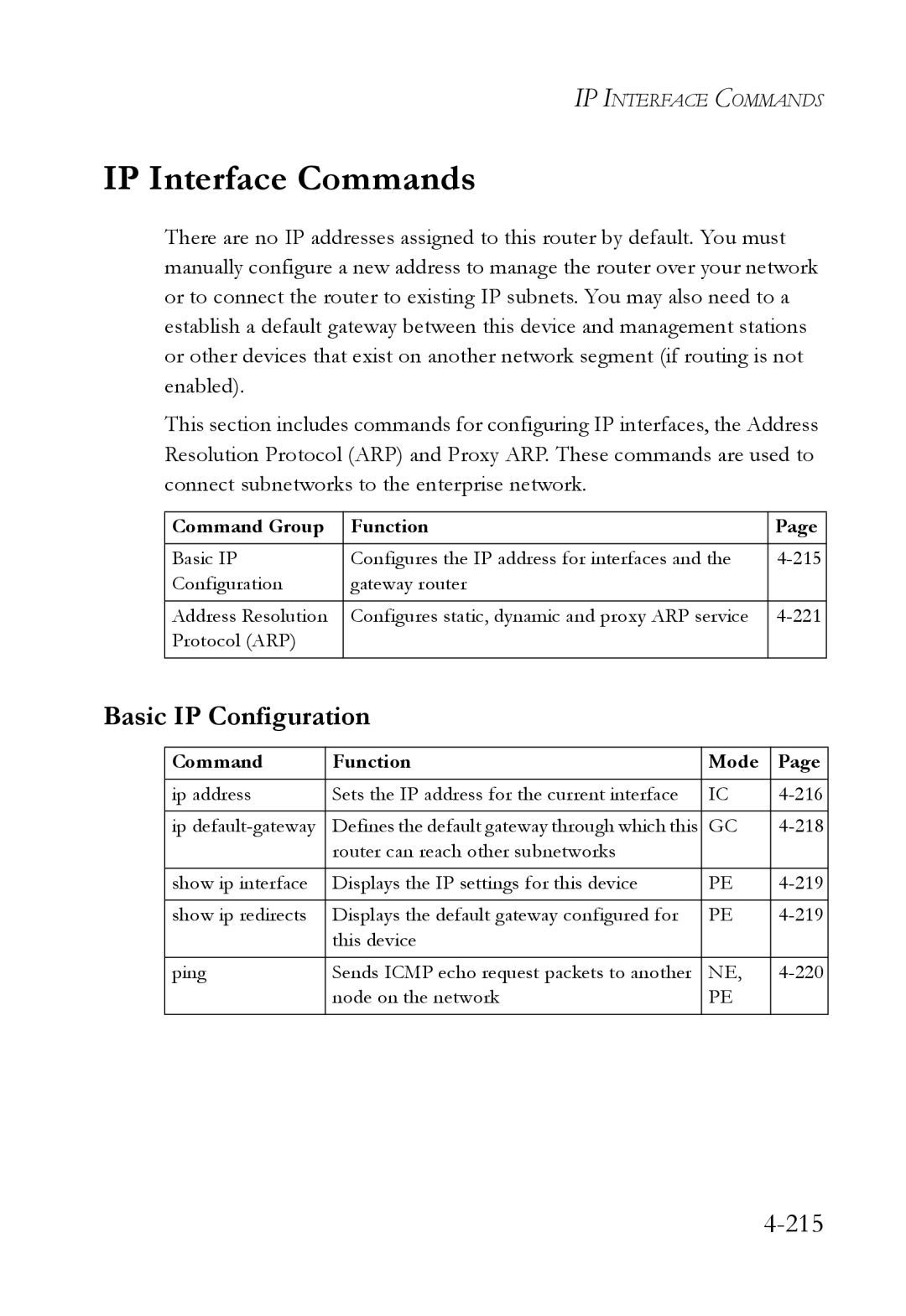 SMC Networks SMC6724L3 manual IP Interface Commands, Basic IP Configuration 