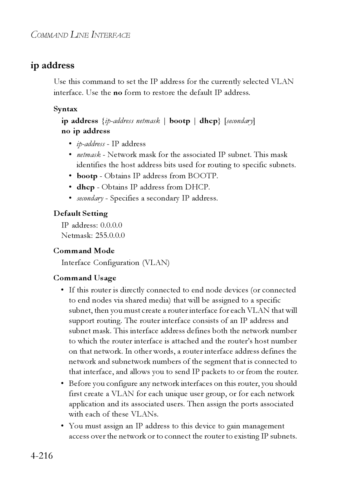 SMC Networks SMC6724L3 manual Ip address, IP address Netmask 