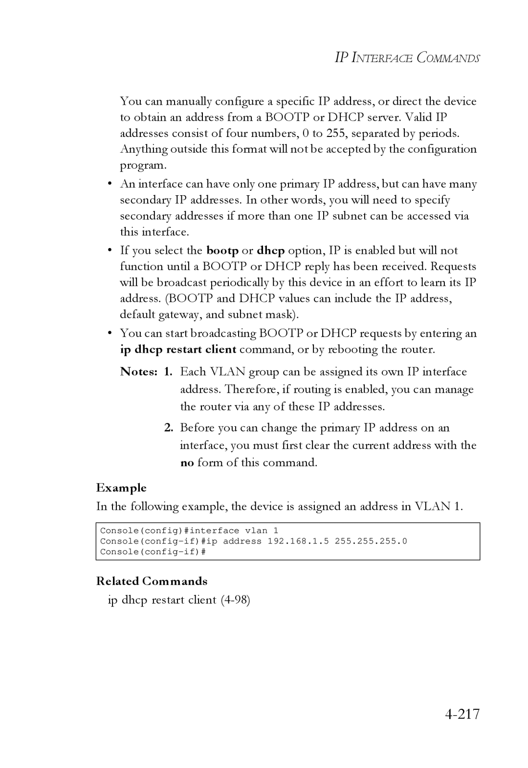 SMC Networks SMC6724L3 manual Following example, the device is assigned an address in Vlan 