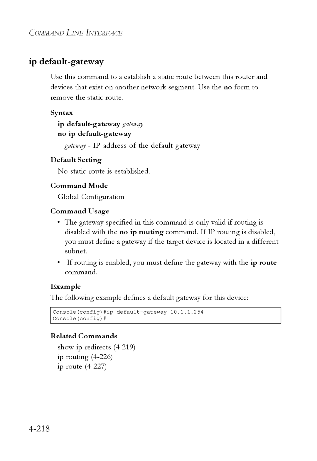 SMC Networks SMC6724L3 manual Syntax Ip default-gateway gateway no ip default-gateway 