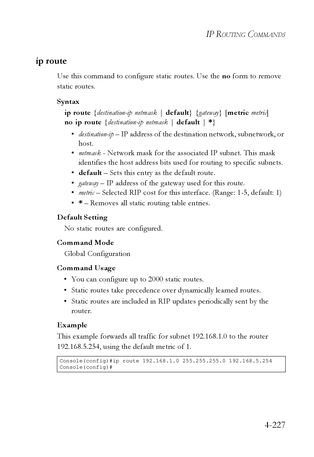 SMC Networks SMC6724L3 manual Ip route, No static routes are configured 