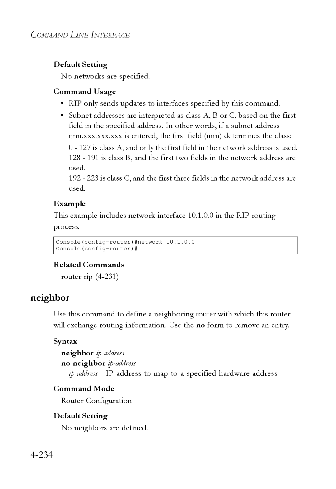 SMC Networks SMC6724L3 manual No networks are specified, Router rip, Syntax Neighbor ip-addressno neighbor ip-address 