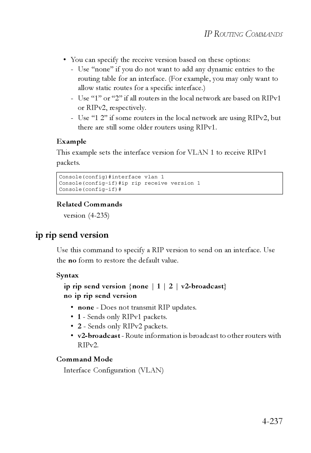 SMC Networks SMC6724L3 manual Ip rip send version, Version 