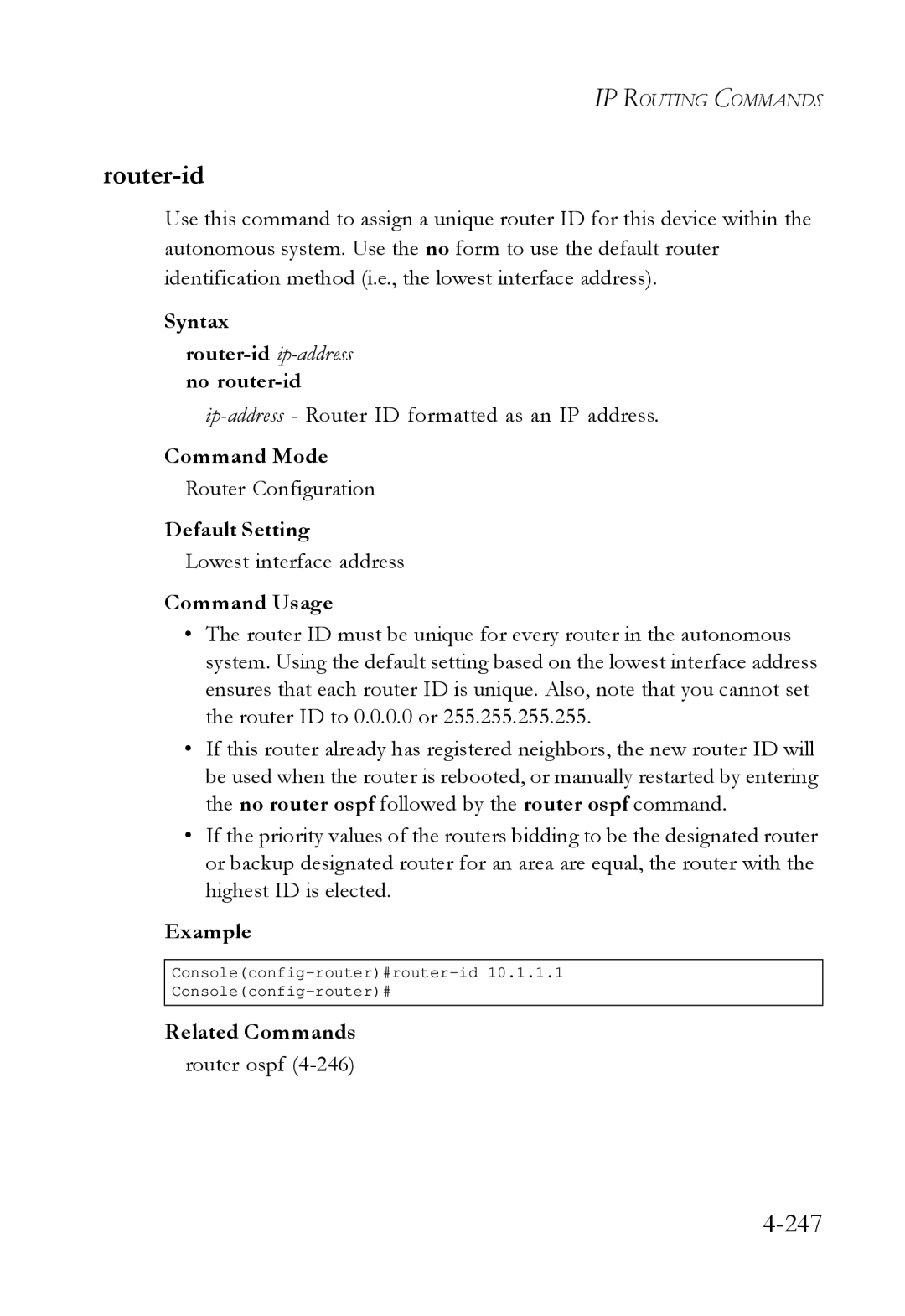 SMC Networks SMC6724L3 manual 247, Router-idip-address no router-id 