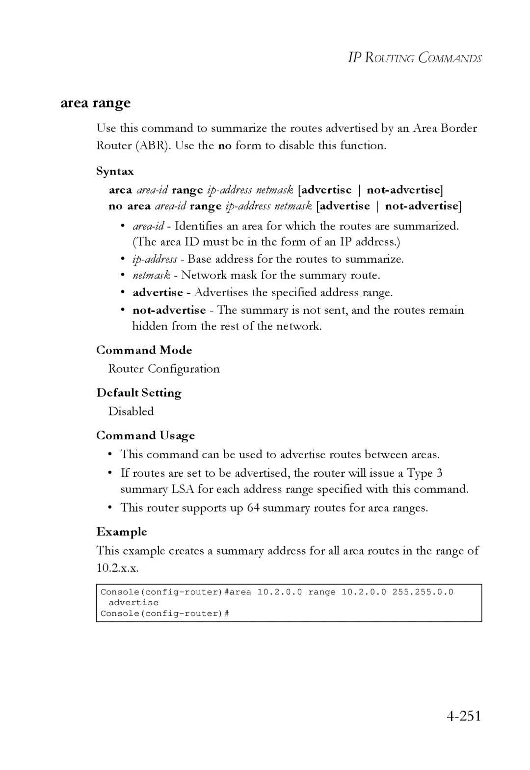 SMC Networks SMC6724L3 manual Area range, 251 