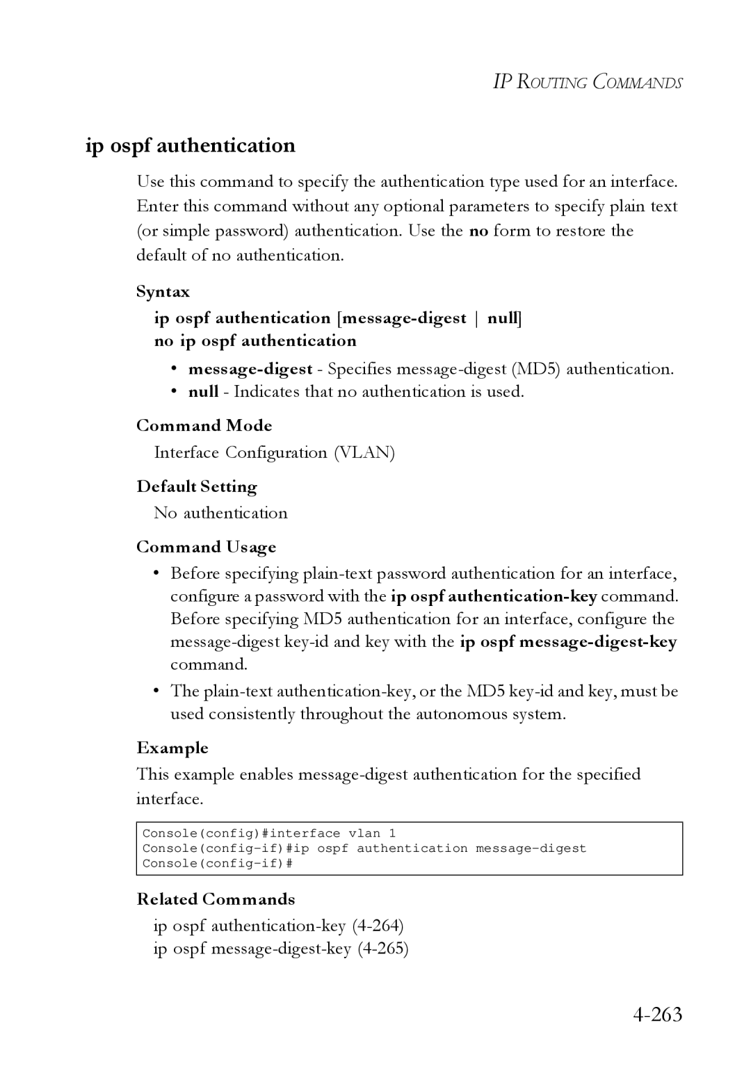 SMC Networks SMC6724L3 manual Ip ospf authentication, 263 