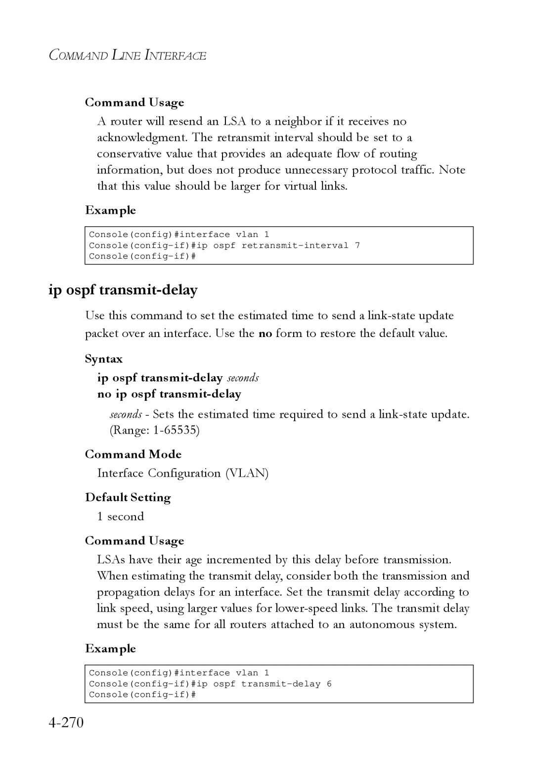 SMC Networks SMC6724L3 manual Ip ospf transmit-delay, 270 