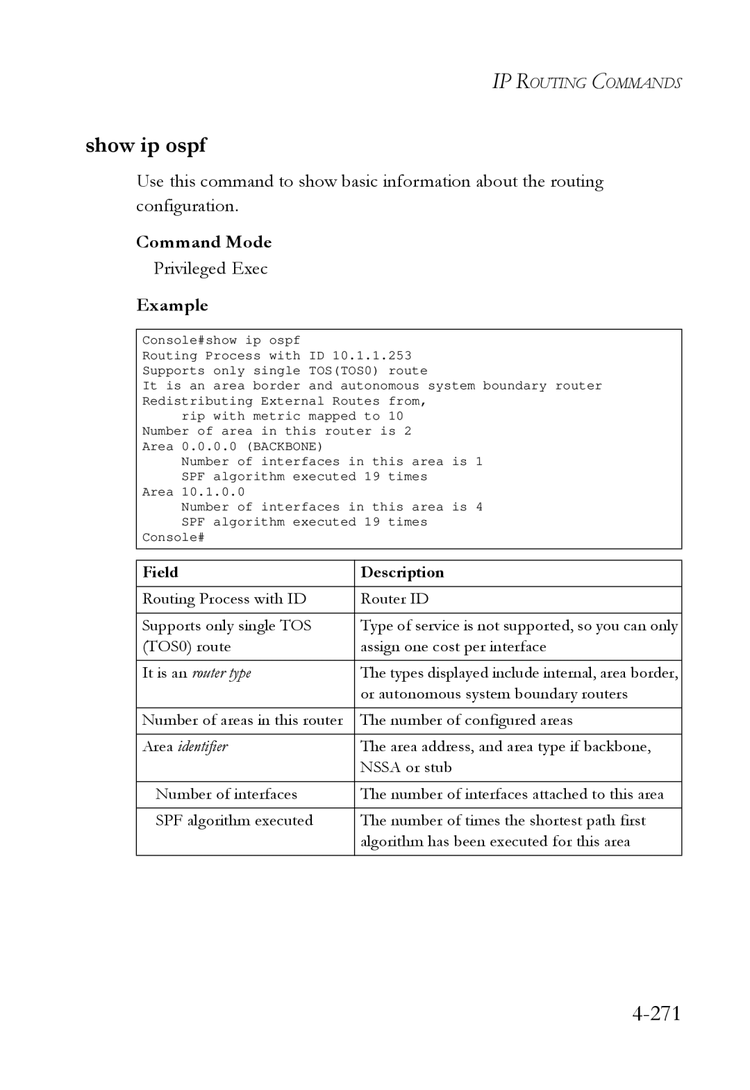 SMC Networks SMC6724L3 manual Show ip ospf, 271 