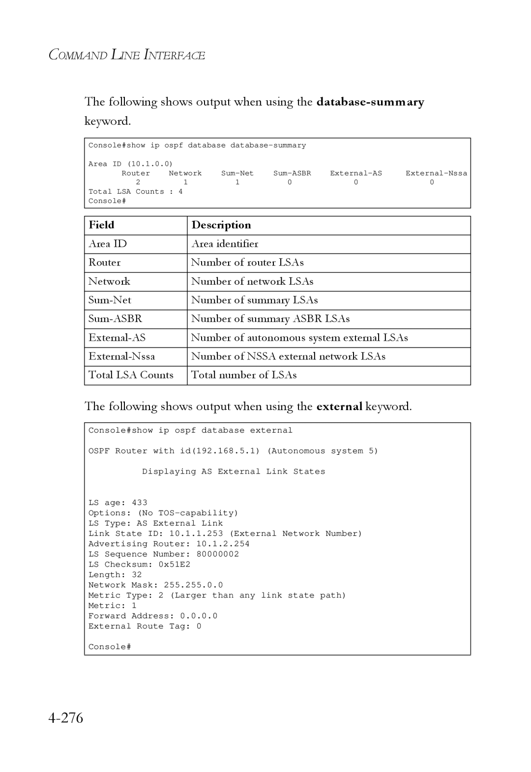 SMC Networks SMC6724L3 manual 276, Following shows output when using the external keyword 