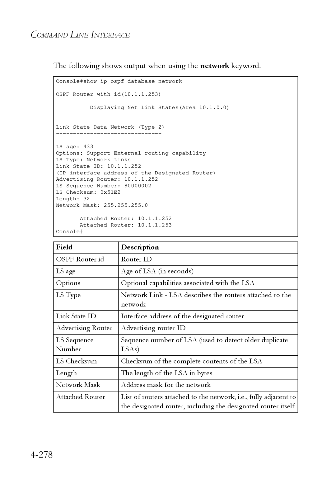 SMC Networks SMC6724L3 manual 278, Following shows output when using the network keyword 