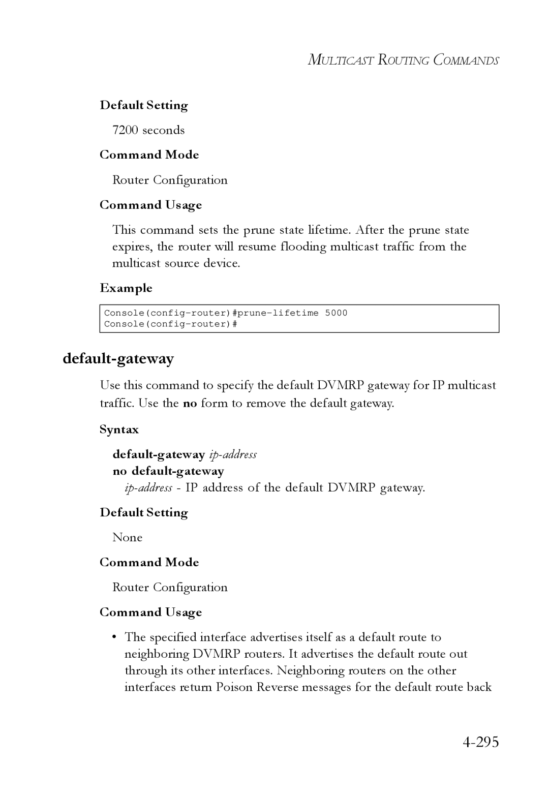 SMC Networks SMC6724L3 manual 295, Syntax Default-gateway ip-addressno default-gateway 