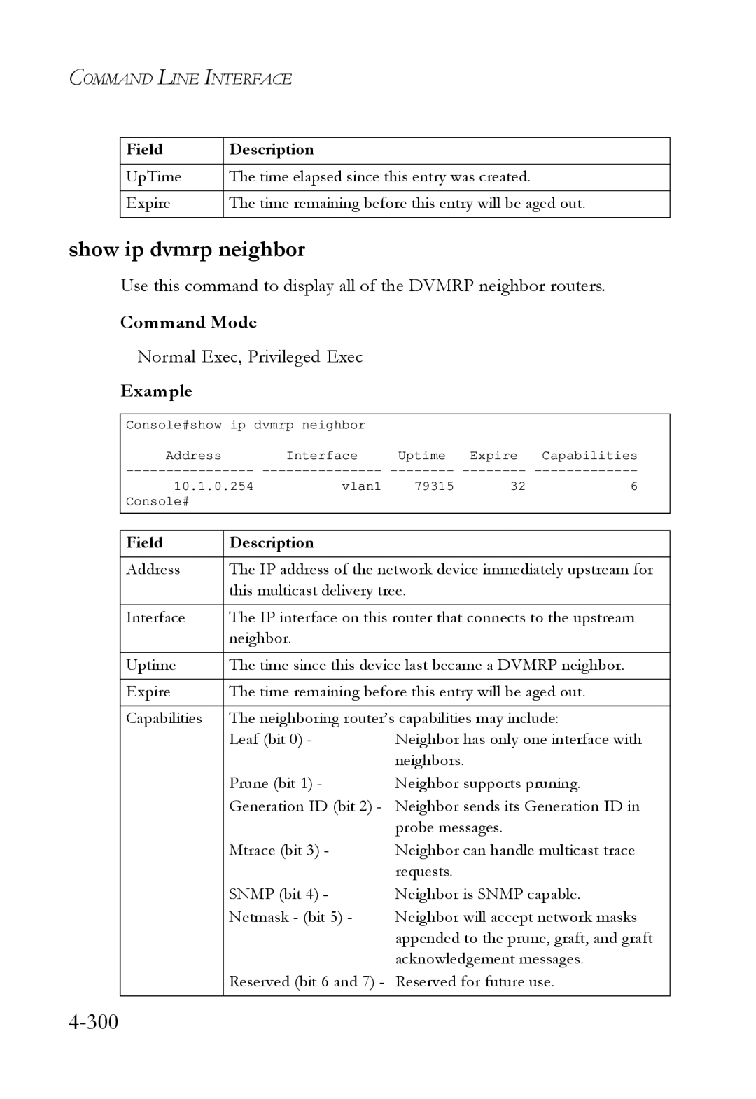 SMC Networks SMC6724L3 manual Show ip dvmrp neighbor, 300 