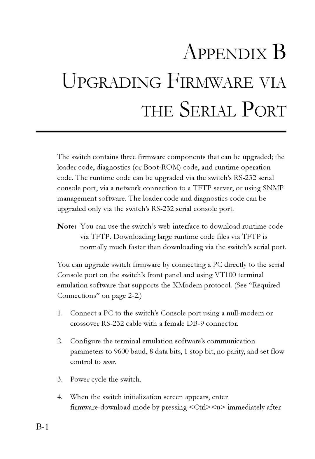 SMC Networks SMC6724L3 manual Appendix B Upgrading Firmware VIA Serial Port 