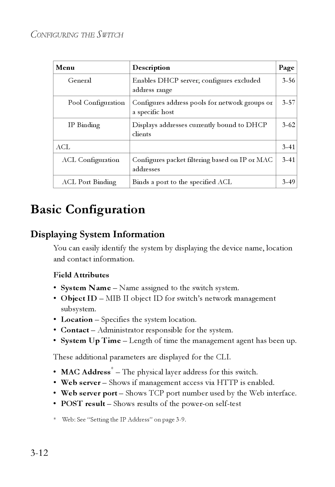 SMC Networks SMC6724L3 manual Displaying System Information, Field Attributes 