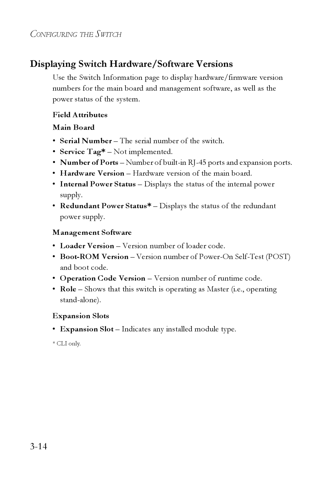 SMC Networks SMC6724L3 Displaying Switch Hardware/Software Versions, Field Attributes Main Board, Management Software 