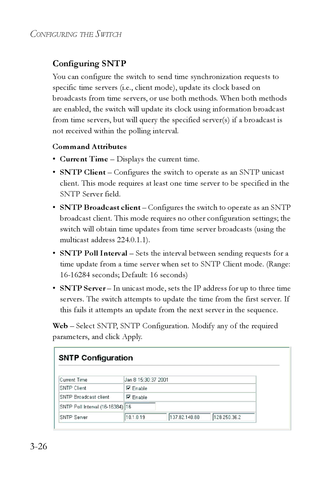 SMC Networks SMC6724L3 manual Configuring Sntp, Command Attributes 