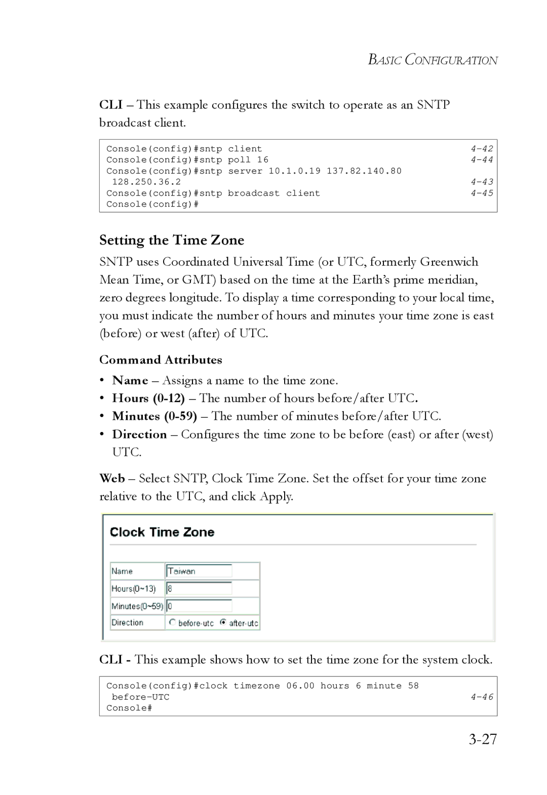 SMC Networks SMC6724L3 manual Setting the Time Zone 