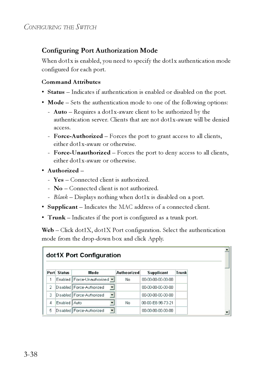 SMC Networks SMC6724L3 manual Configuring Port Authorization Mode, Authorized 