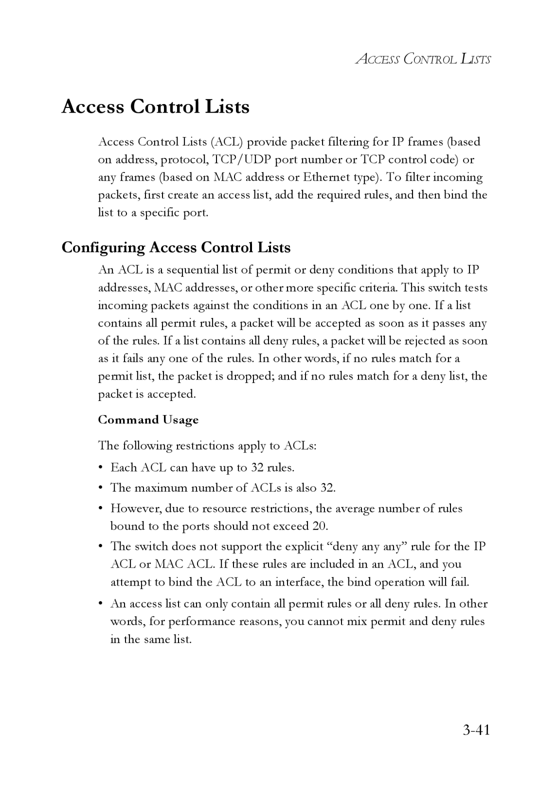 SMC Networks SMC6724L3 manual Configuring Access Control Lists 