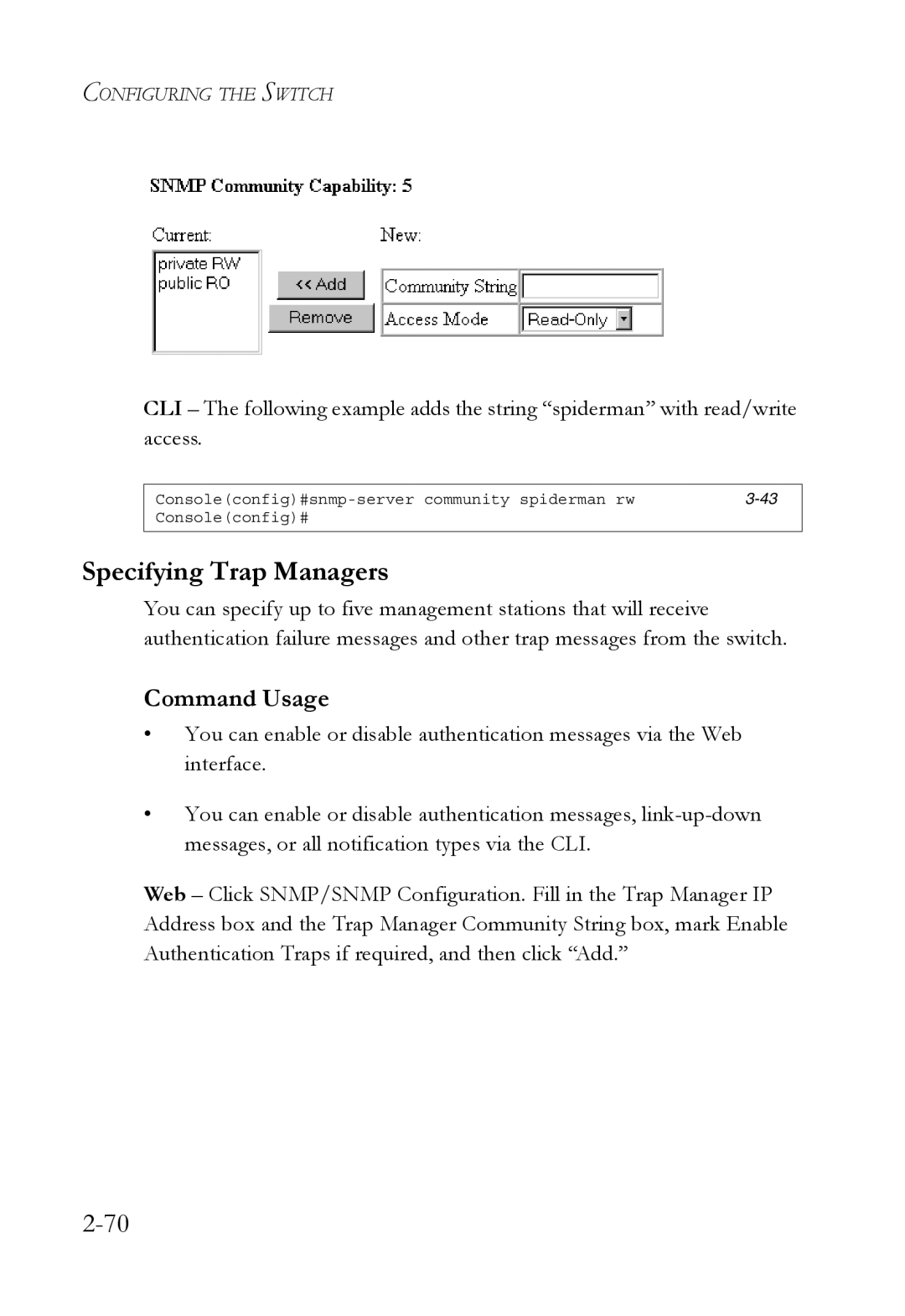 SMC Networks SMC6750L2 manual Specifying Trap Managers 