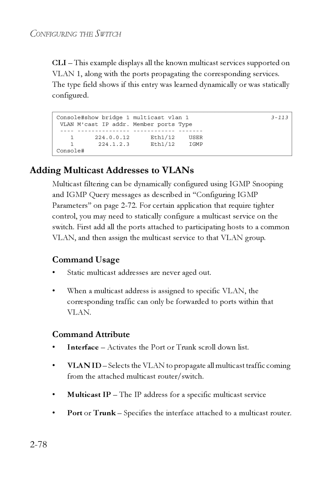 SMC Networks SMC6750L2 manual Adding Multicast Addresses to VLANs 