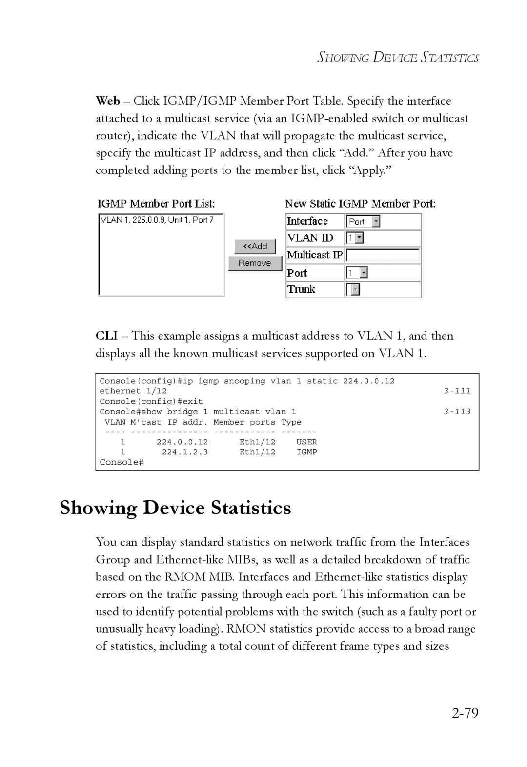 SMC Networks SMC6750L2 manual Showing Device Statistics 