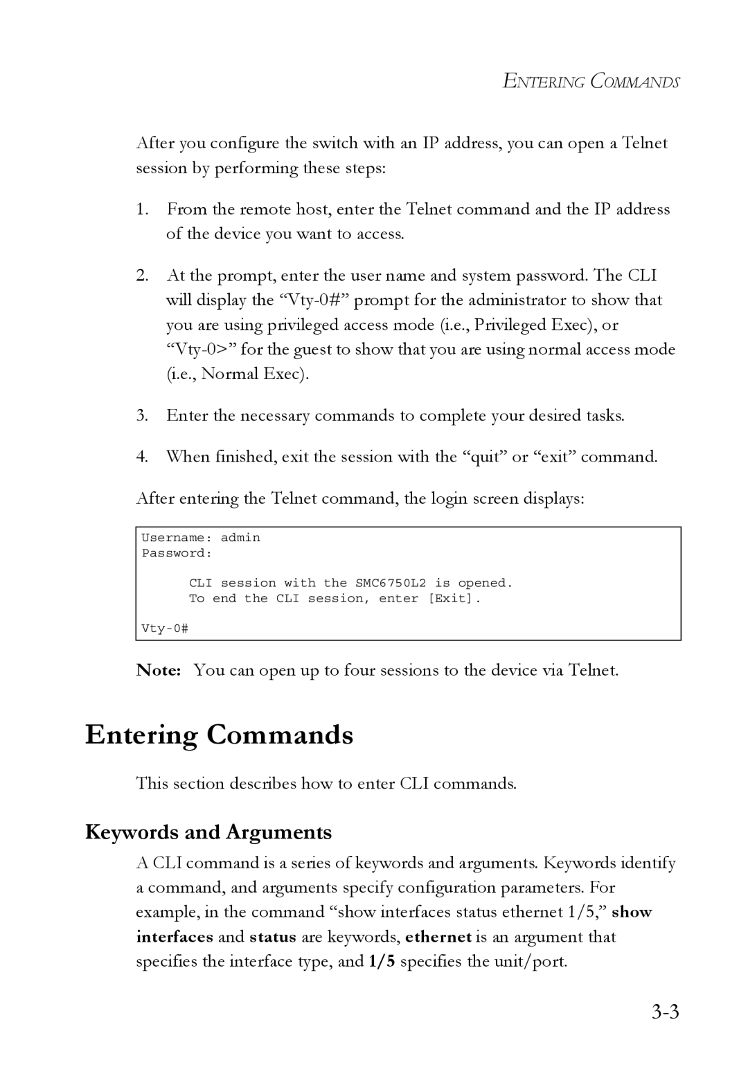 SMC Networks SMC6750L2 manual Entering Commands, Keywords and Arguments 