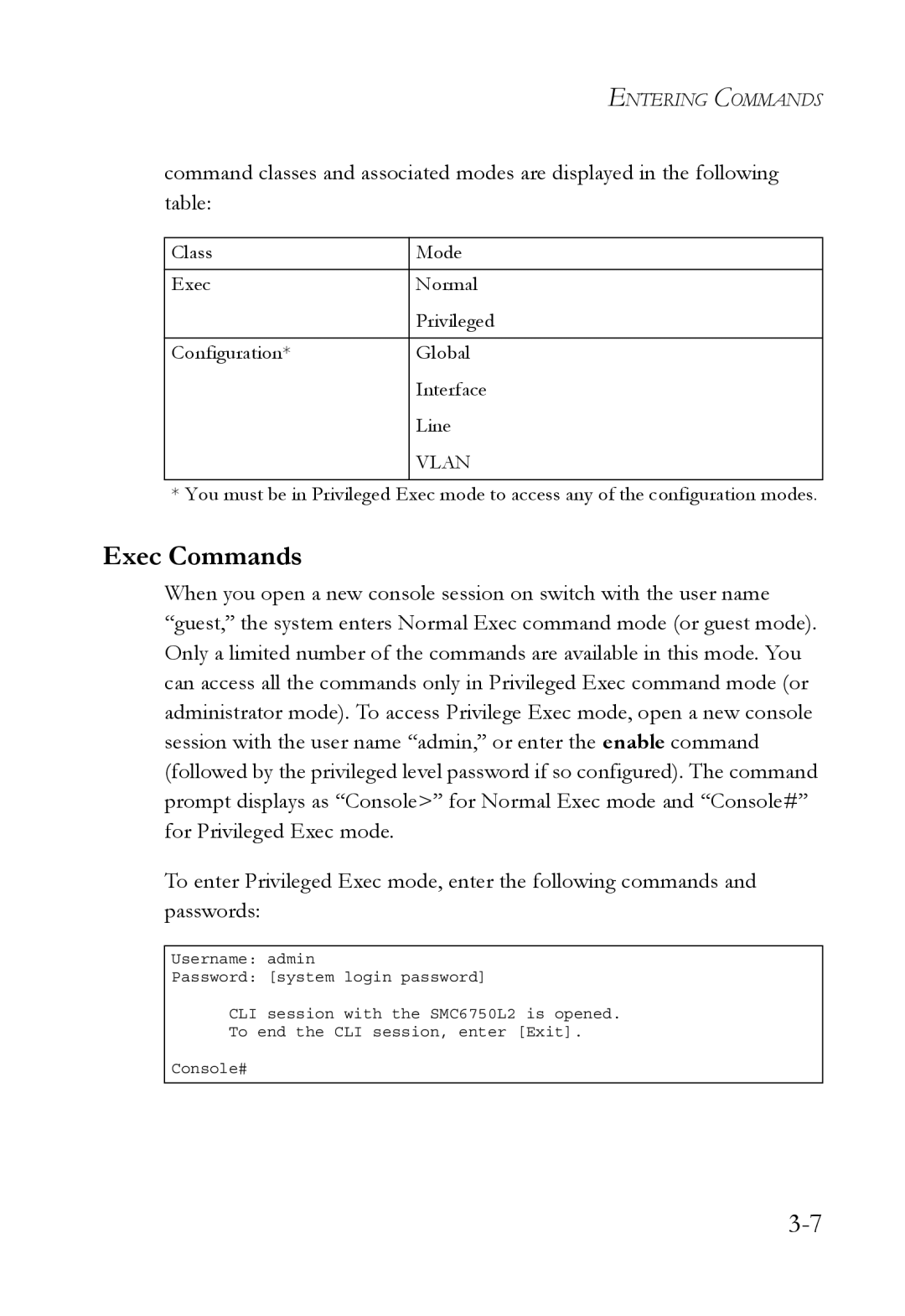 SMC Networks SMC6750L2 manual Exec Commands 